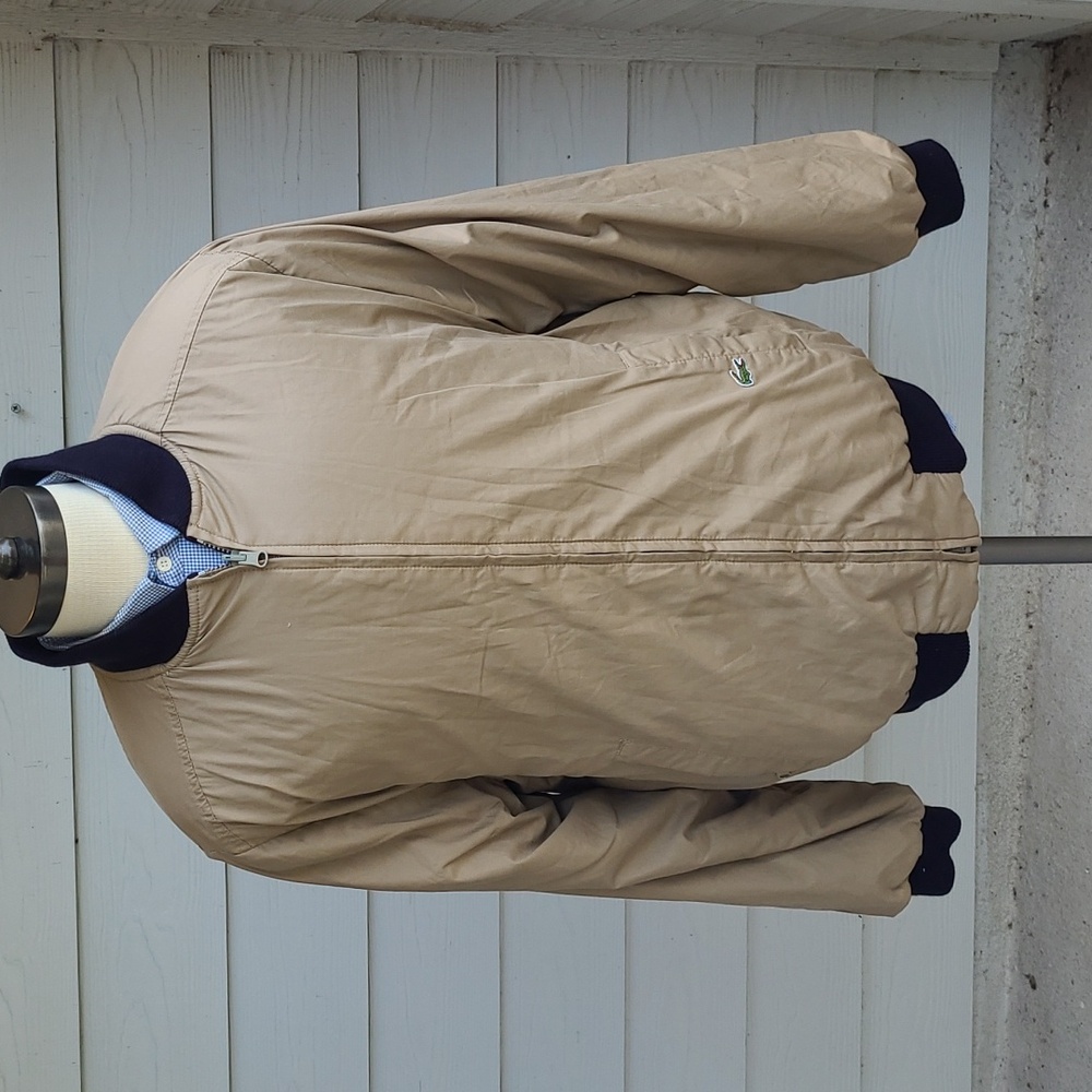 LACOSTE Tan Navy Weave Blend Sz XL Mens Reversible Zip Up Jacket VTG 80s